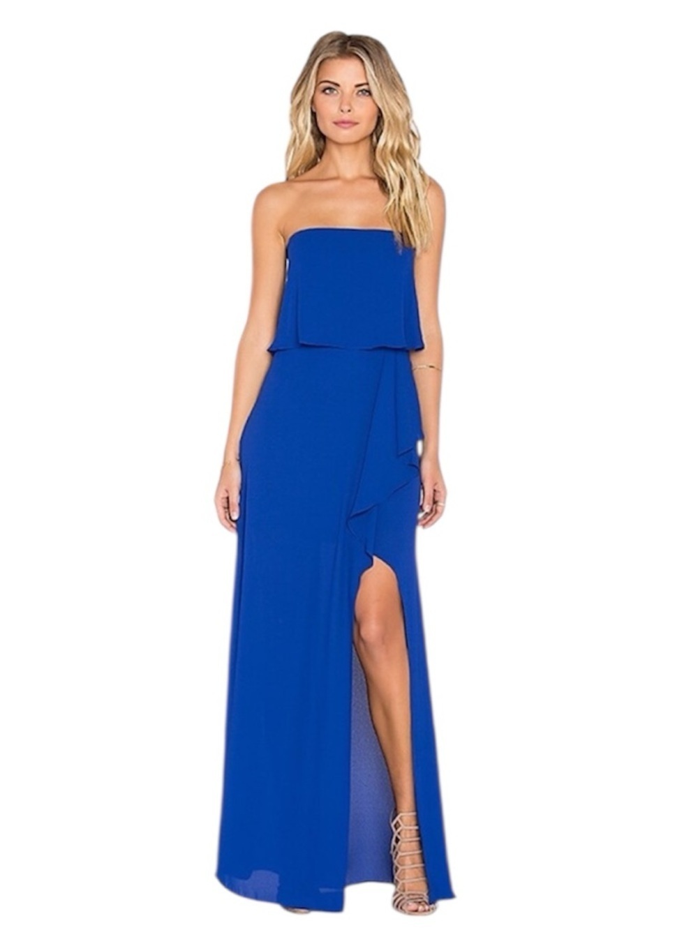 BCBGMAXAZRIA Felicity Gown Dress Maxi Royal Blue Leg Slit Strapless Size 8